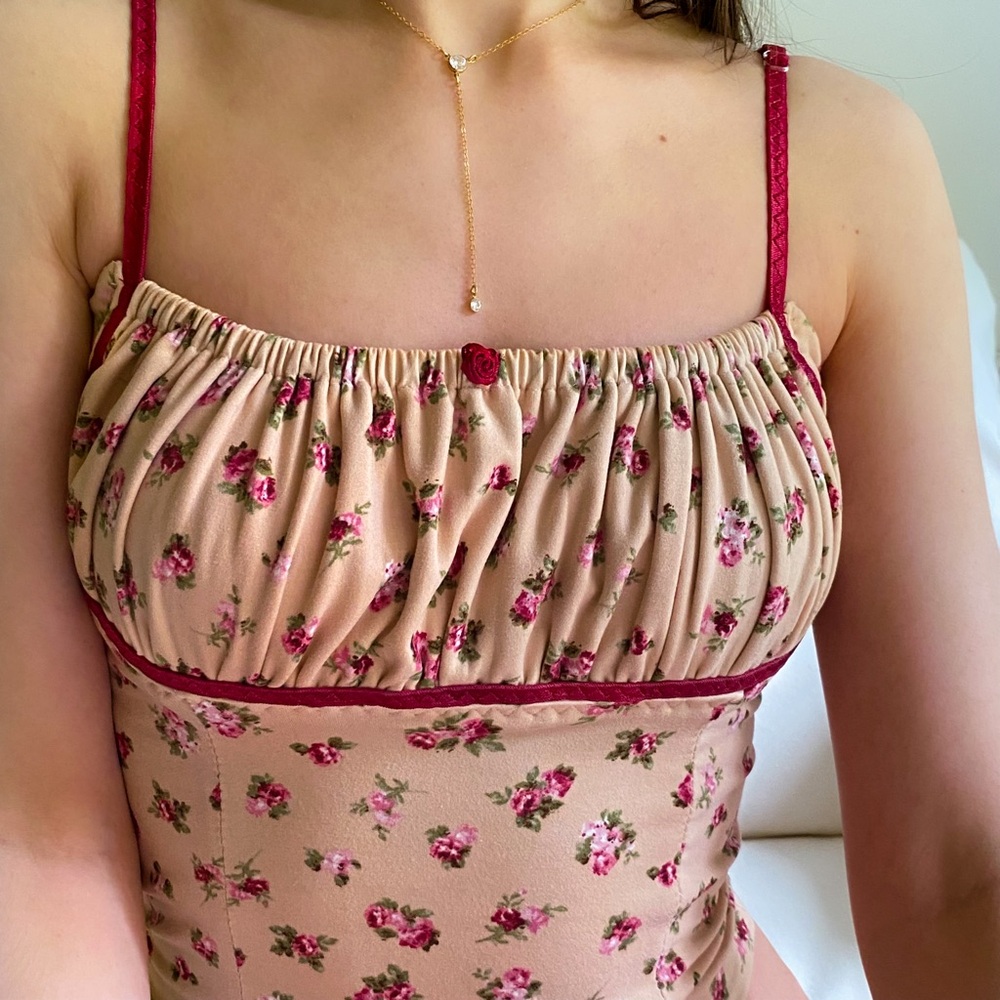 Scarlett Top - Handmade Floral Rose Taupe Milkmaid Top